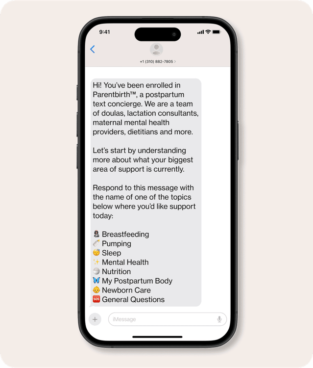 a text conversation from a Virtual Doula at Parentbirth
